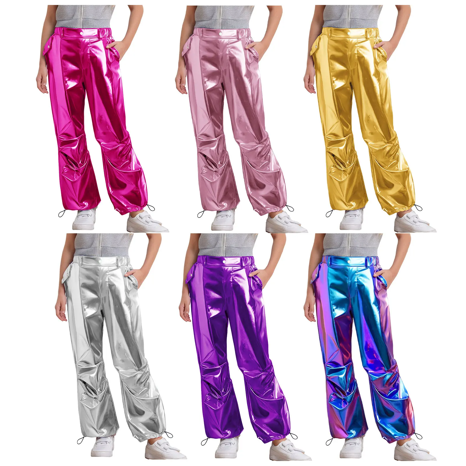 أطفال بنات الجاز الهيب هوب زي الرباط الساق افتتاح بنطلون مع جيوب ديسكو شارع الرقص أداء البضائع السراويل