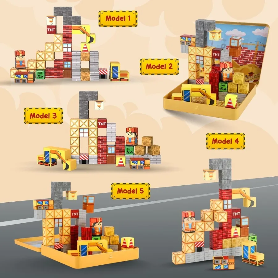 49 pçs mini blocos magnéticos conjunto de construção haste brinquedos para crianças idades 38 caixa de ferro portátil armazenamento criativo 3d const