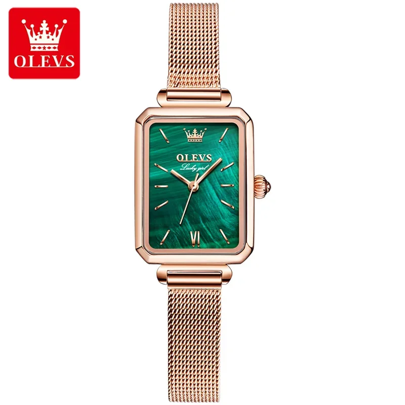 

OLEVS 6624 Women's Quartz Watches Fashion Simple Square Synthetic Greenstone Wristwatches Waterproof Ladies Dress Watch