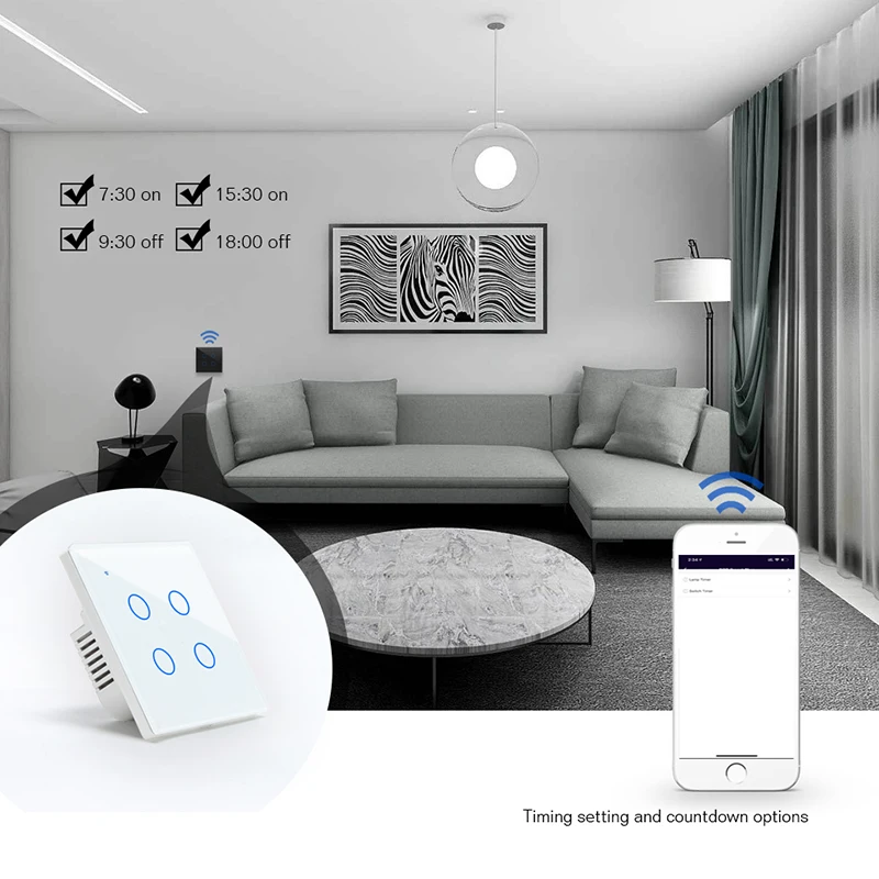 Tuya WiFi Smart Touch Wall Switch 220V No Neutral Wire 1/2/3/4 Gang LED Light Switch Smart Home Alexa Google Home EU UK