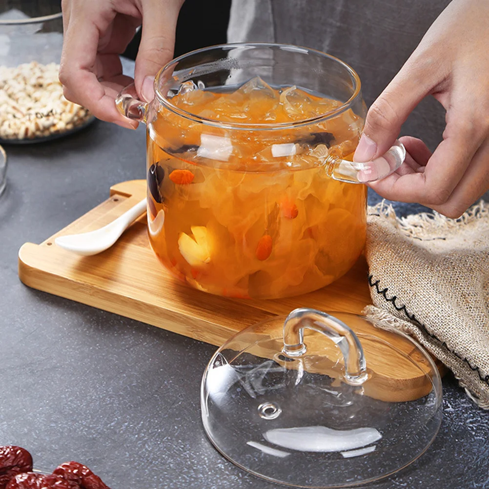 

1Pcs Glass Bowl with Lid Double Handles Heat Resistant for Dessert Soup Fruit Salad Pudding Serving Glass Dessert Bowl