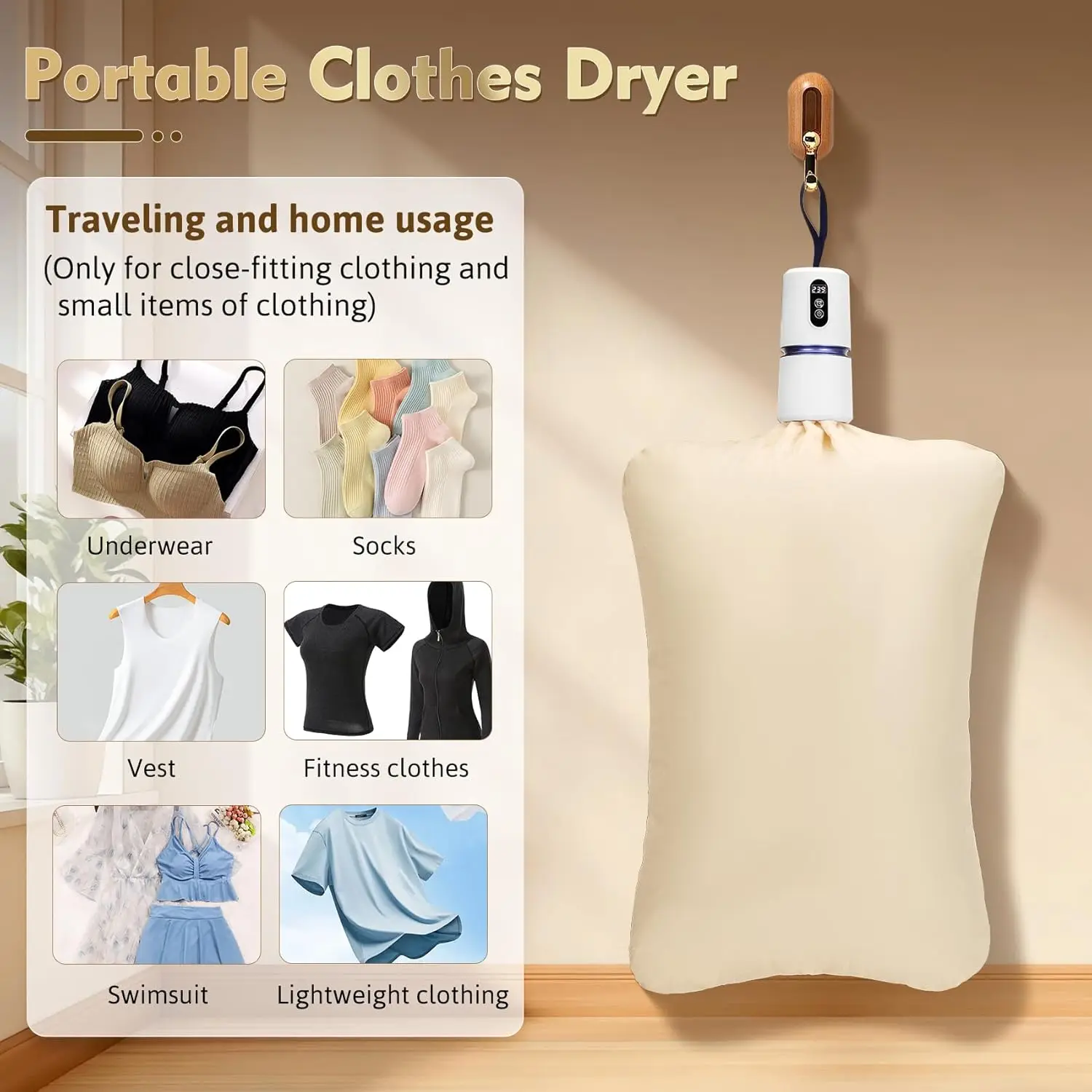 مجفف ملابس صغير محمول مع حقيبة تجفيف – سريع الجفاف ضروري للسفر والنوم والمركبات الترفيهية والتخييم
