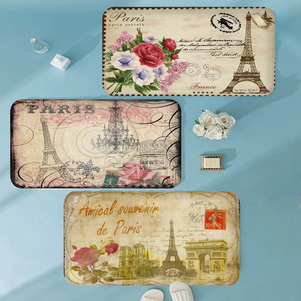 

Paris Vintage Postcard Bathroom Mat Non-Slip Laundry Room Mat Laundry Decor Balcony Child Living Room Toilet Rug