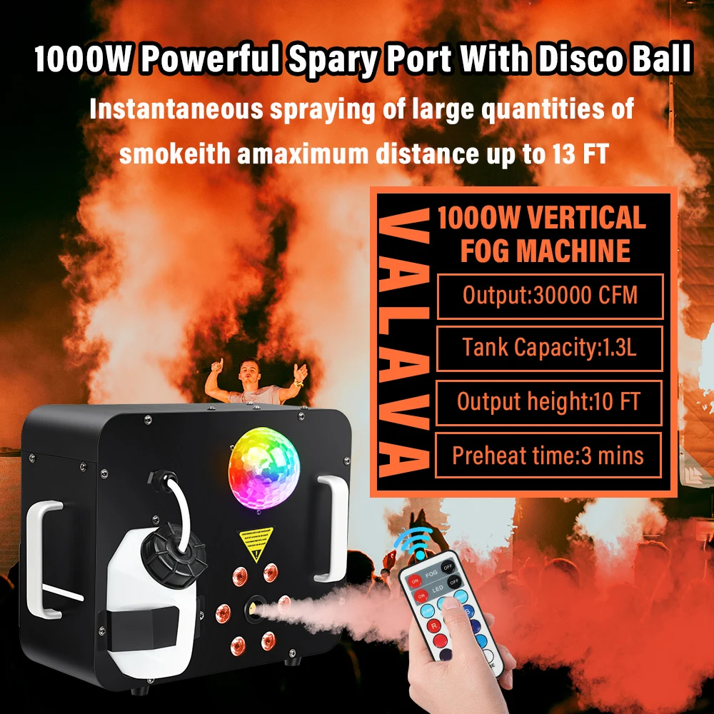 1000W Lights Vertical Dry Fog Machine 6Pcs RGB Lights Ball DMX Wireless Remote Control For Stage Club Christmas Wedding DJ Party