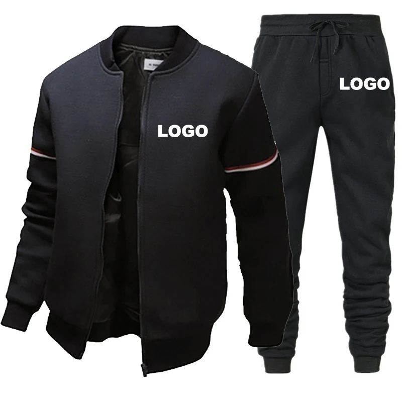 Fashionable Custom Logo Men\'s Clothing Sports and Leisure Baseball Jacket Pants Set Outdoor Jogging Cardigan Hat Less Set