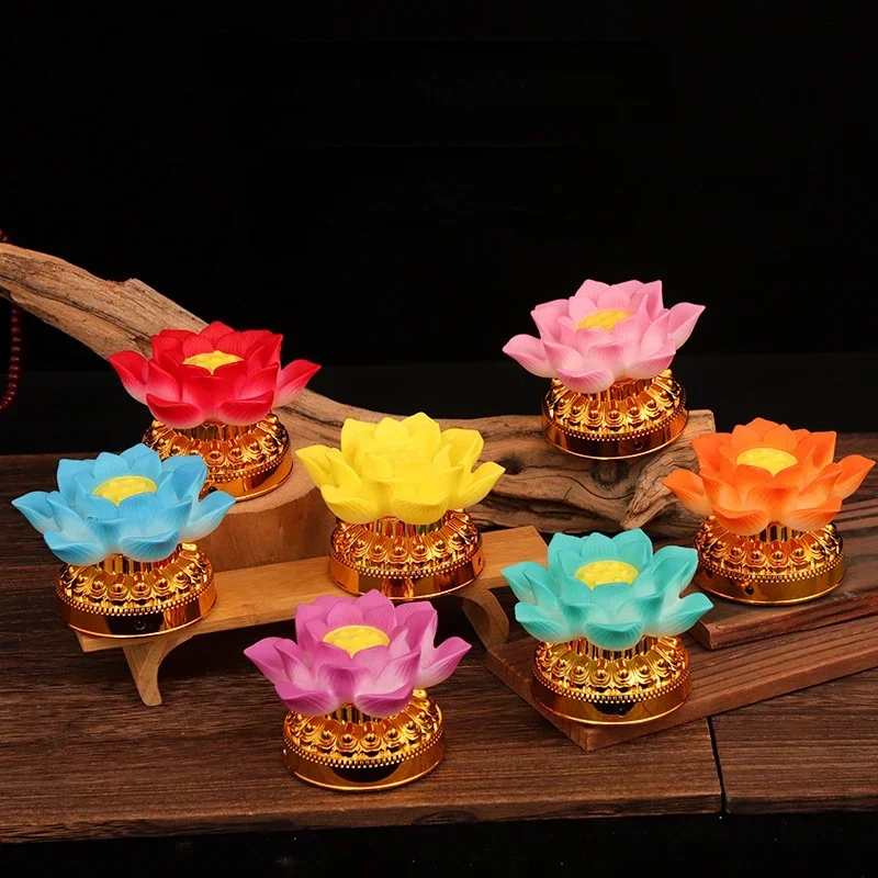 Volts Plastic Seven Colors Simulated candlestick Shaped Like A Lotus Flower Buddhist Tools in Buddhist Temples Home Decoration