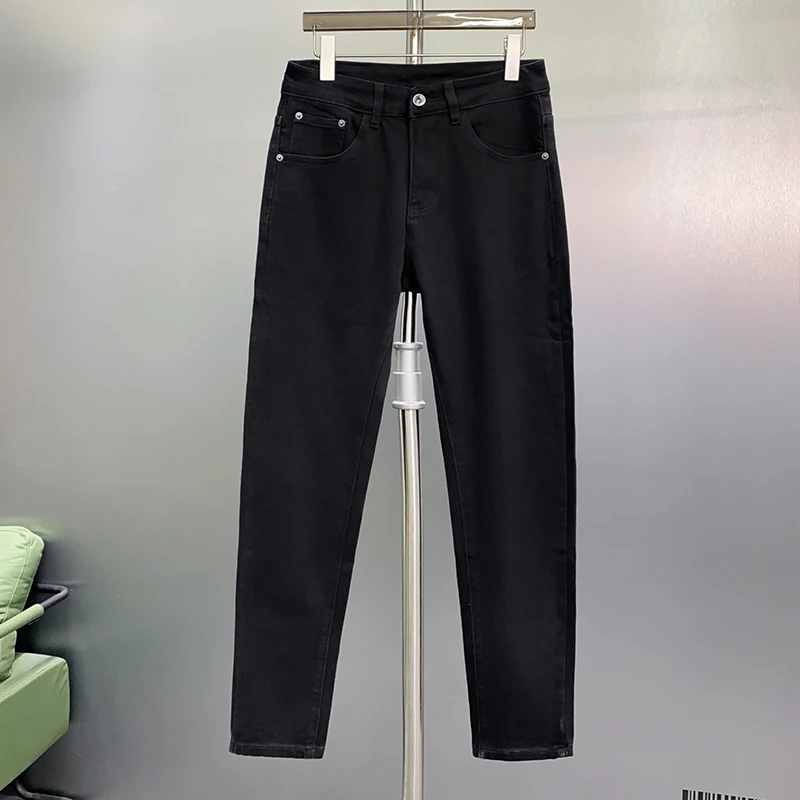 Autumn and Winter Black Jeans Men's Fashionable Printed Versatile Fashionable Simple Casual Stretch Non-Fading Trousers