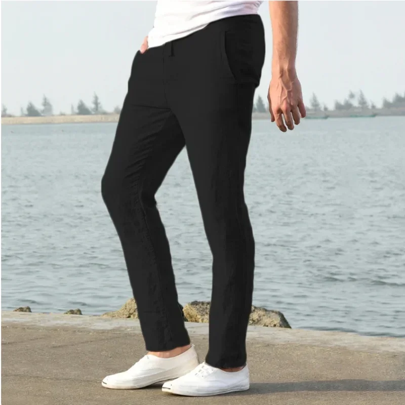 

Men's Beach Cotton Linen Loose Pants Male Spring Summer Autumn Breathable Solid Color Vacation TrousersFitness Streetwear Clotht