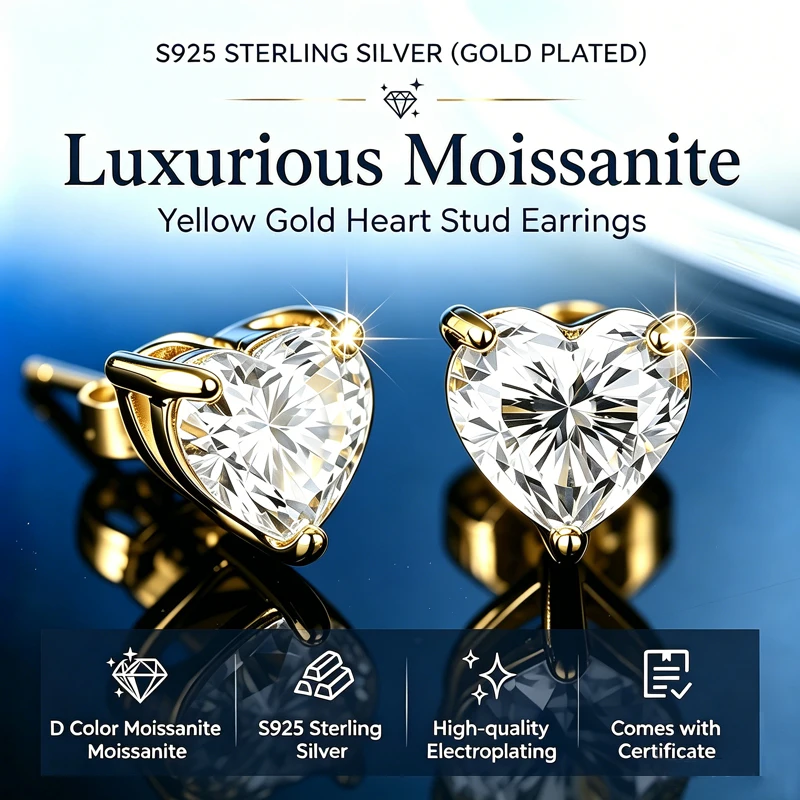 Promotion 0.5-2ct Fancy Cut Moissanite Earrings D Color VVS1 S925 Silver Women's Party Jewelry Gifts