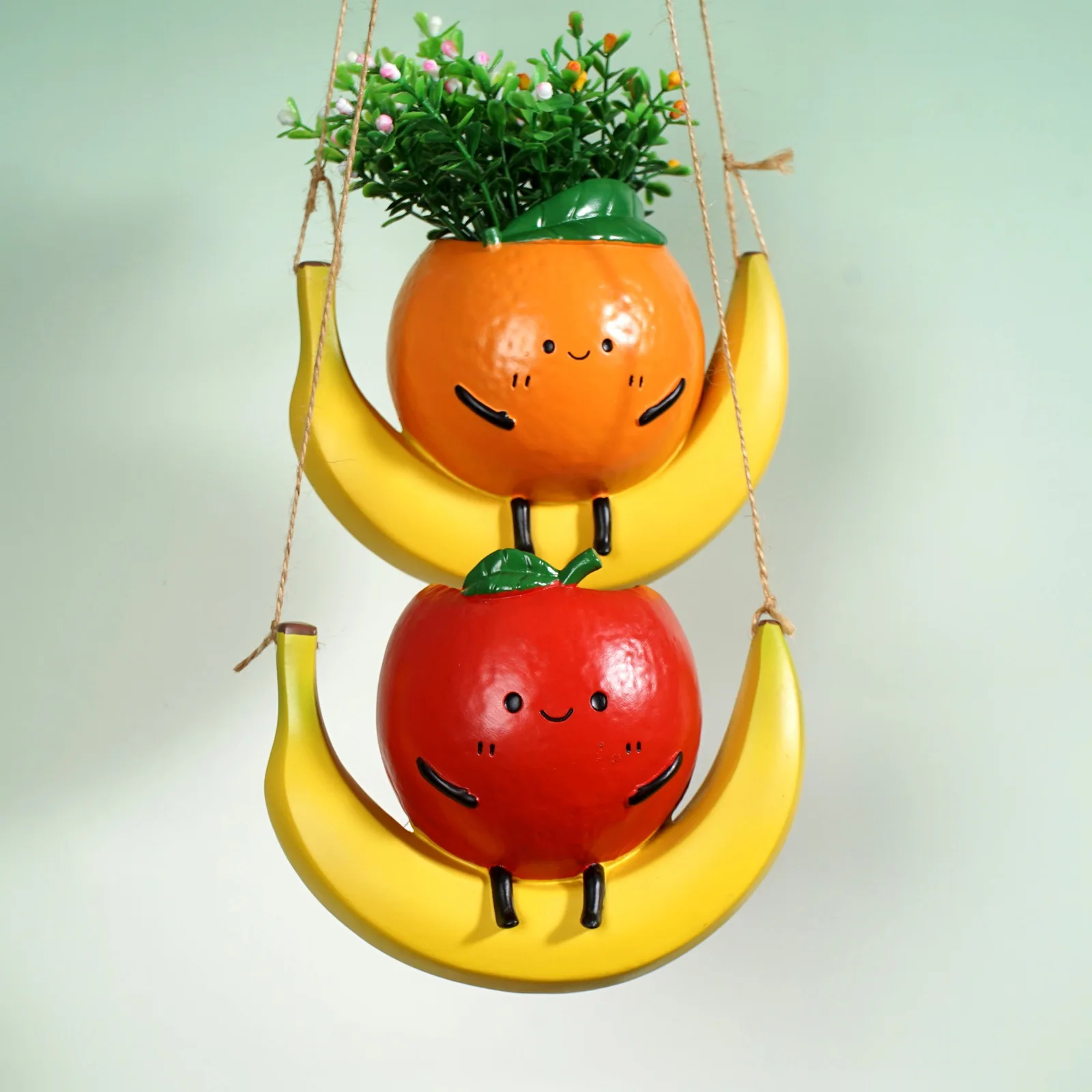 CAPIRON Cute Fruit 15cm Swing Hanging Planter Orange Apple Figurines Flowerpot Resin Flower Holder HomeBalcony Garden Decor Gift