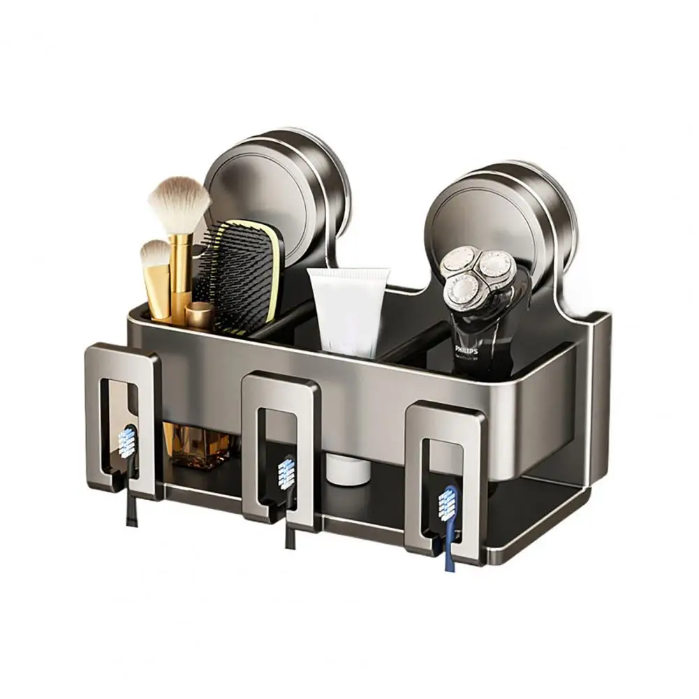 

Toothbrush Holder with Suction Cup Waterproof Rust-Proof Squeezer Perforation-free Bathroom Shelf Bathroom Organizer