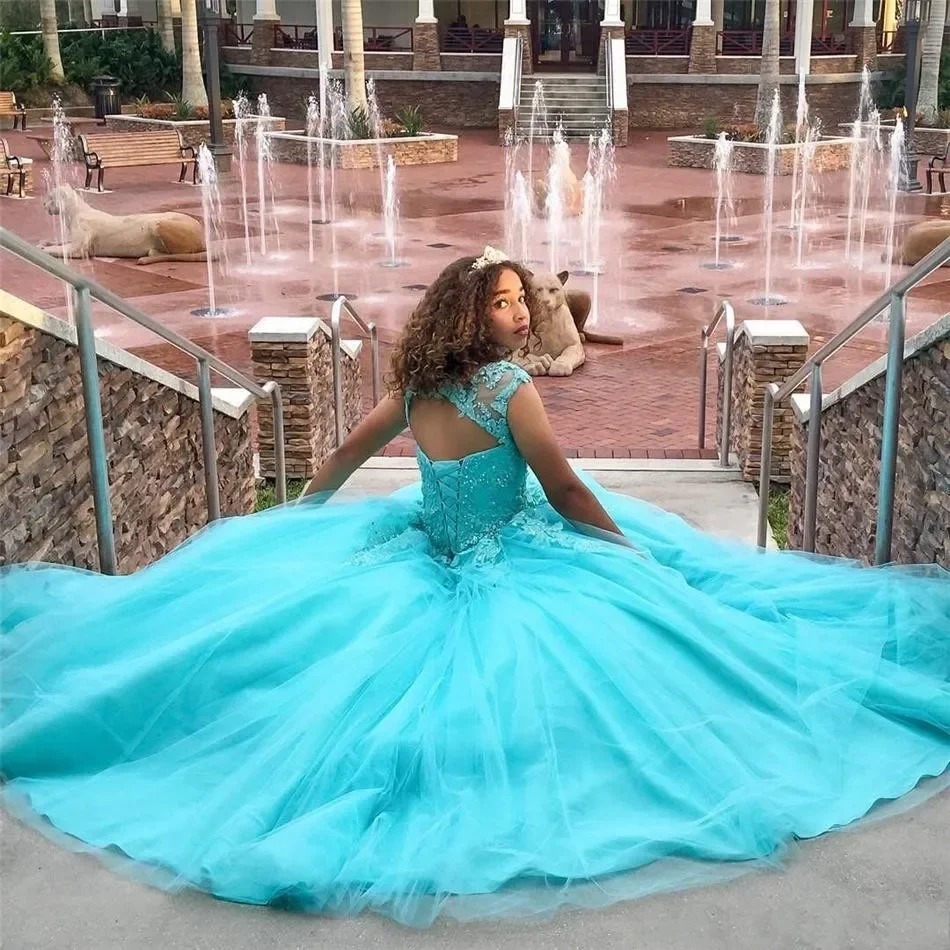 Schiere Hals Ballkleid Quince anera Kleider für 15 Party formelle Applikation Tüll Prinzessin Geburtstags kleider plus Größe