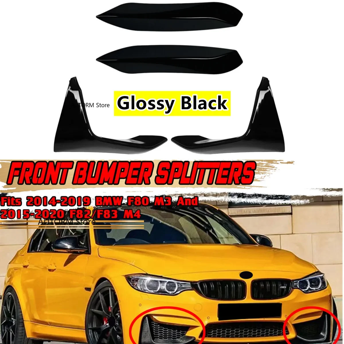 Gloss Black Car Front Bumper Lip Splitter Canards Spoiler For BMW F80 F82 F83 M3 M4 2014-2020 Fog Light Lamp Eyebrow Frame Cover