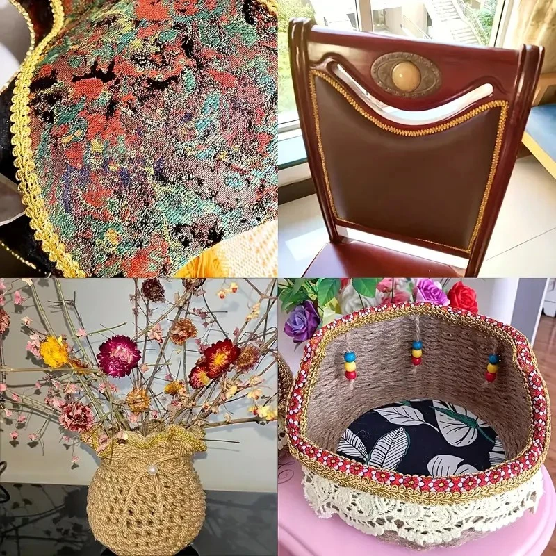5 Yards Goldfaden-Stickerei-Spitzenstoff mit Wellenmuster für Festtagskleidung, Weihnachtsaccessoires, Näharbeiten und Reparaturen – Detail 4