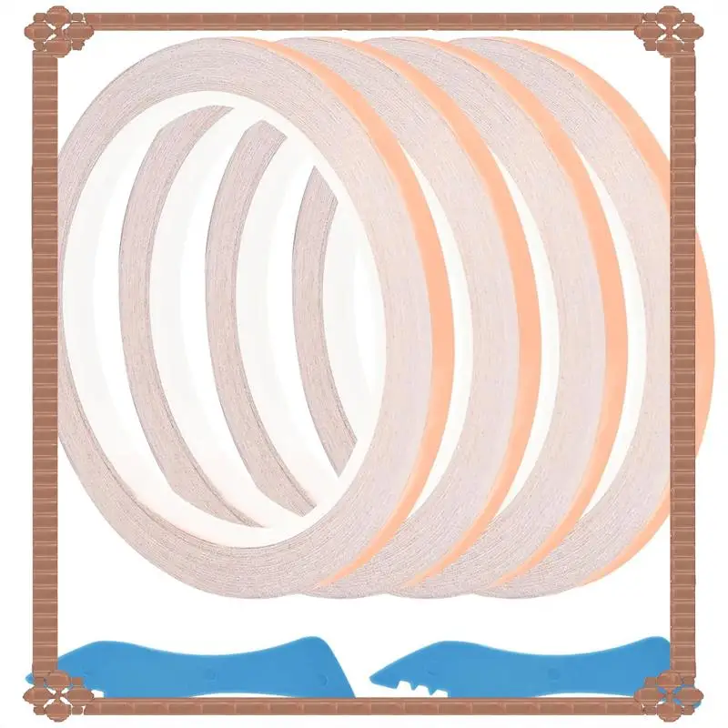 Consegna in 24 ore su 24 Nastro in lamina di rame da 4 rotoli per vetrate con raschietto in plastica, adesivo per forniture di vetrate, chitarra e