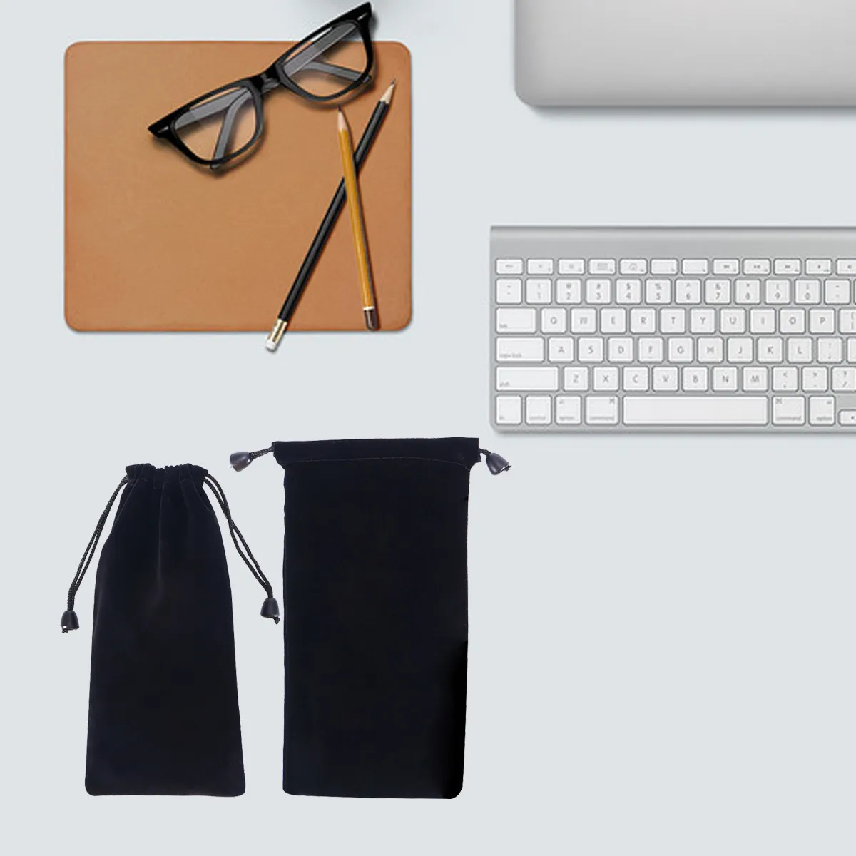 2 Pcs Jewelry Pouch Travel Folding Bag Felt Bags with Drawstring Watch Pouches Black