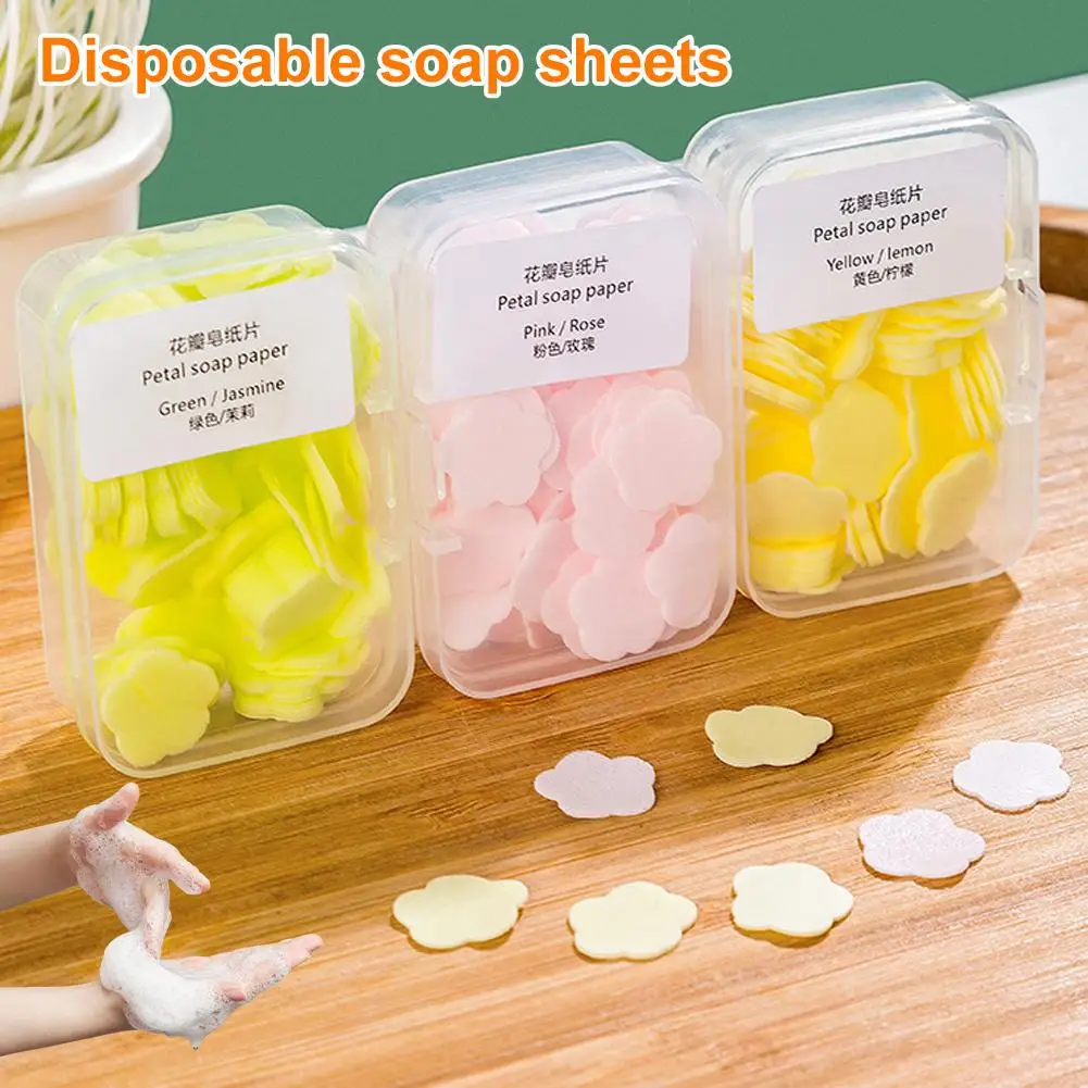 4 Scent Mini Fresh Portable Disposable Petal Hand Wash Sheets, Dissolvable Hand Bath Soap for Kids Adults Outdoor Travel Camping