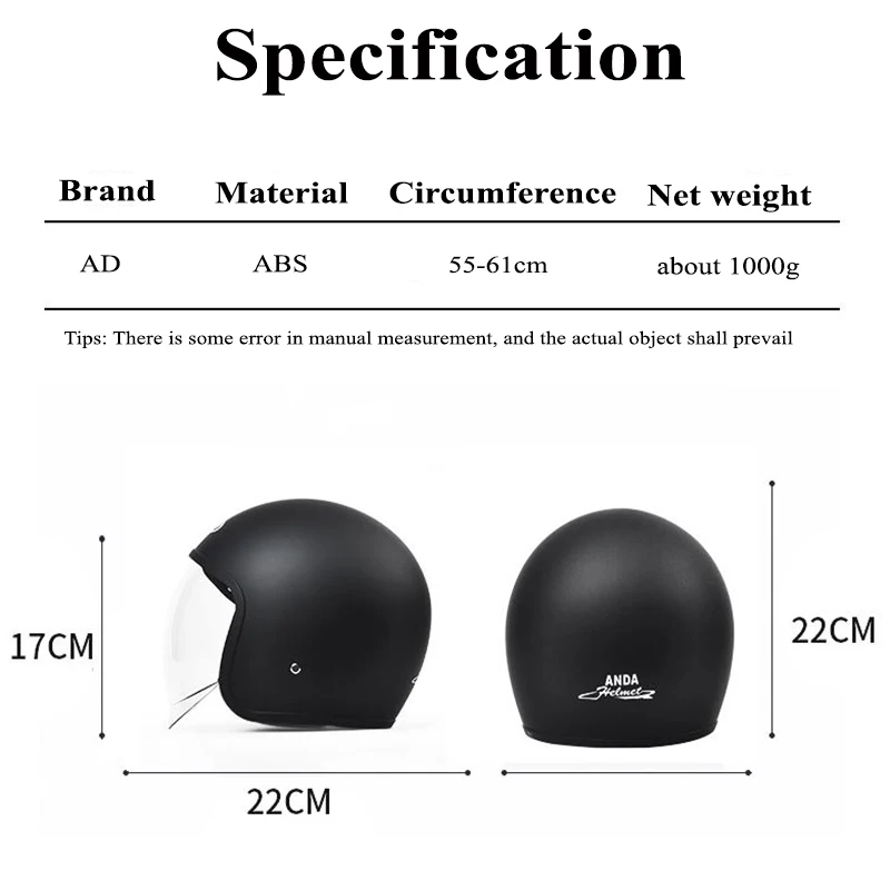 Retro Motorcycle Helmets for Men and Women 3/4 Four Seasons Electric Vihicle MOTO Helmet PC Anti-fog Built-in Lens Safety Cap