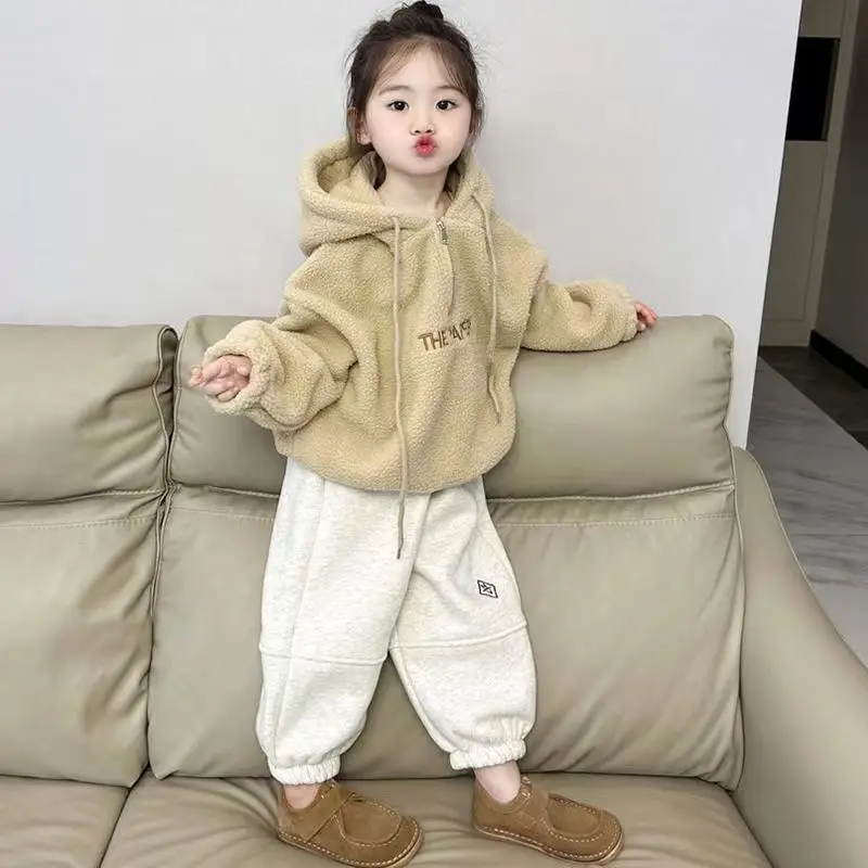 Girls Autumn Winter Clothes Girls Baby Hooded Cashmere Sweater Set Childrens Warm Cashmere Sweater Two-piece Suit
