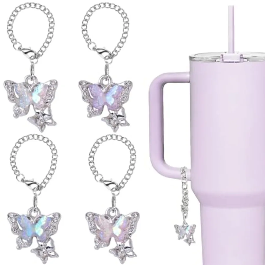 

4 шт., аксессуары для чашек-бабочек, милые подвески для чашек, подвески для бутылок с водой-бабочкой, аксессуары, подвески с блестящей ручкой для стаканов