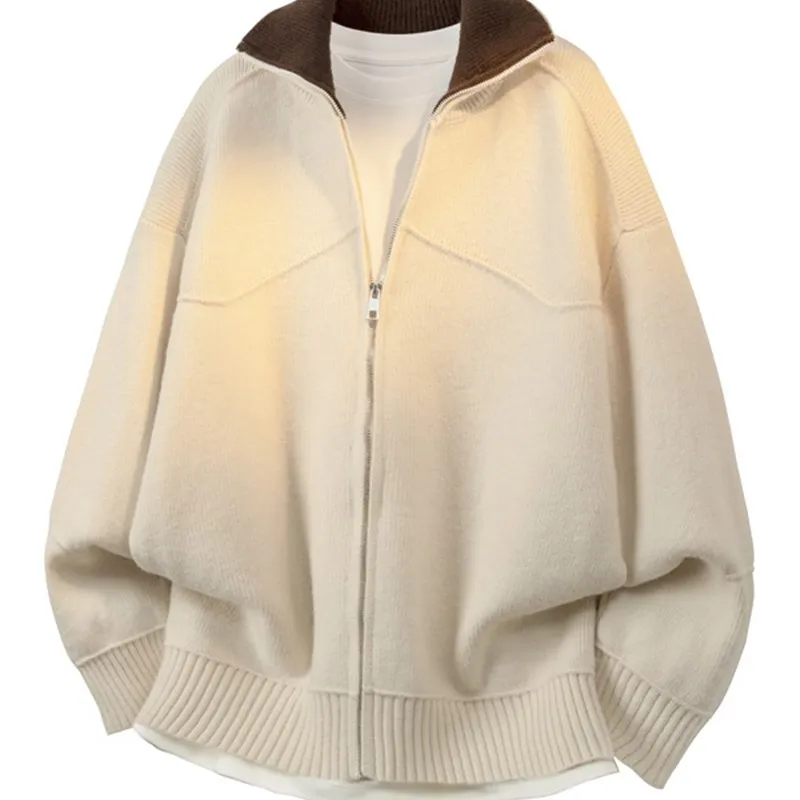 

Japanese Sle Loose Fit Thiened Knitted Cardigan Collared Open Front Sweater ex Spor Autumn Winter Outerwear