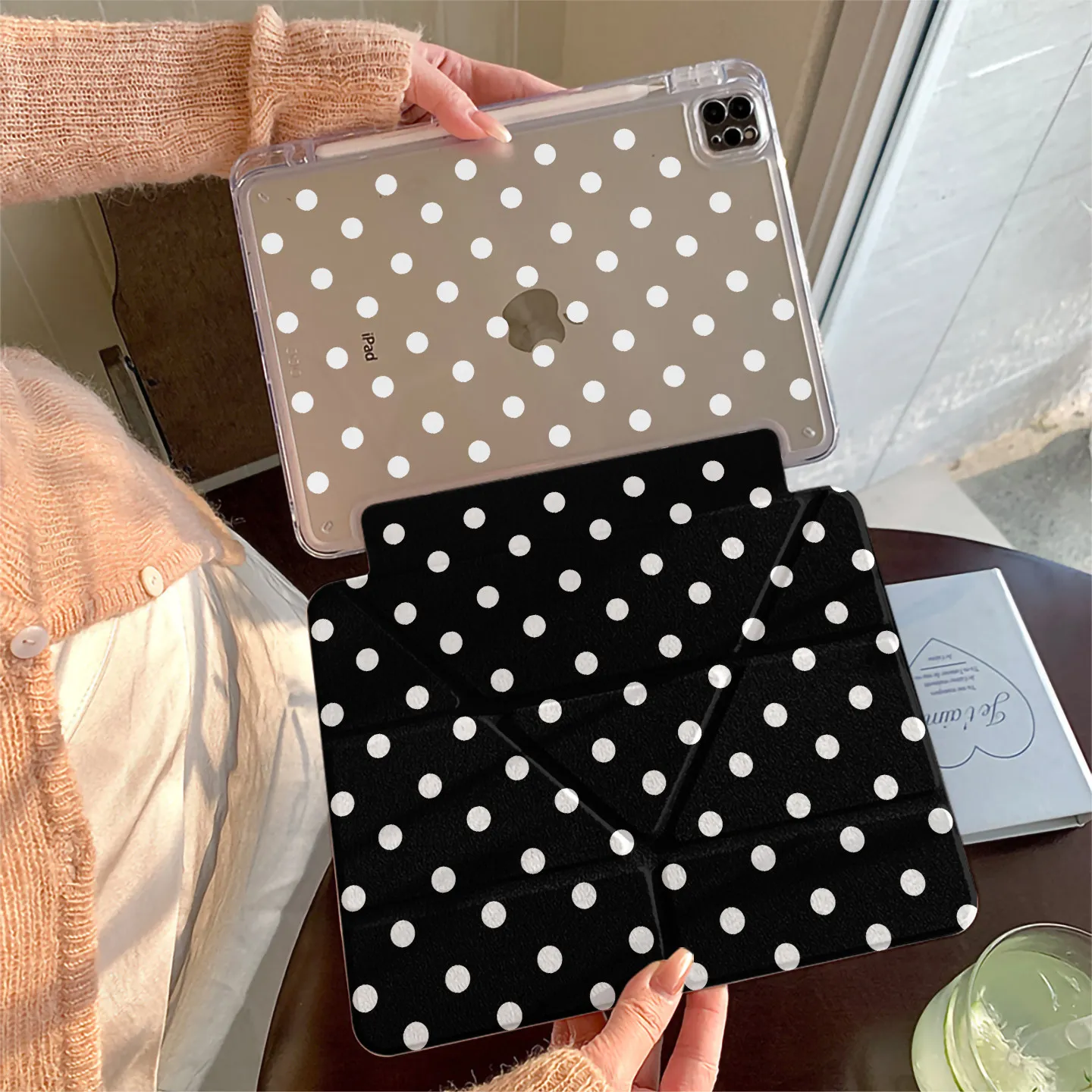 Ins Korean Black White Dots Y2K Tablet Case For iPad Pro 13in 11th M5 M4 12.9in A16 7/8/9/10th Air4/5/6/7 11in M2 M3 Mini Cover