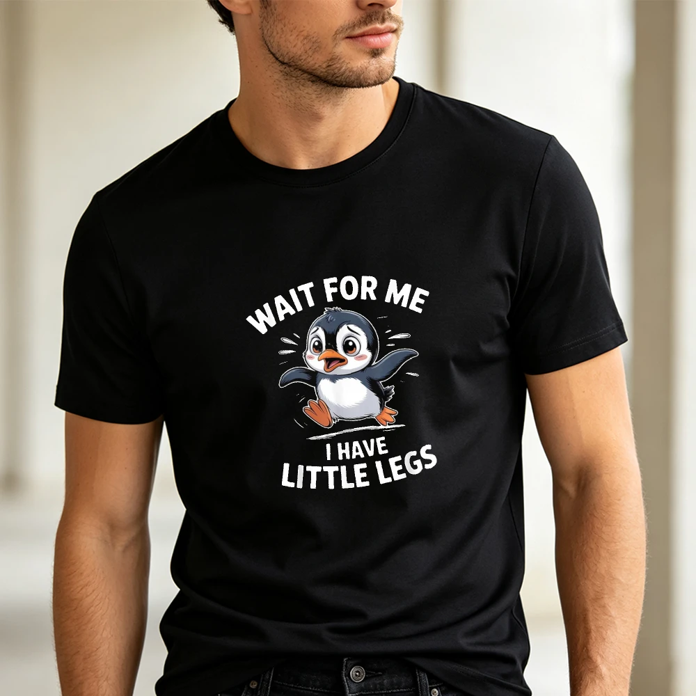 Wait For Me Little Legs Running Penguin T Shirt Men Funny Cute Cartoon Animal Print Tee Summer Vacation Top