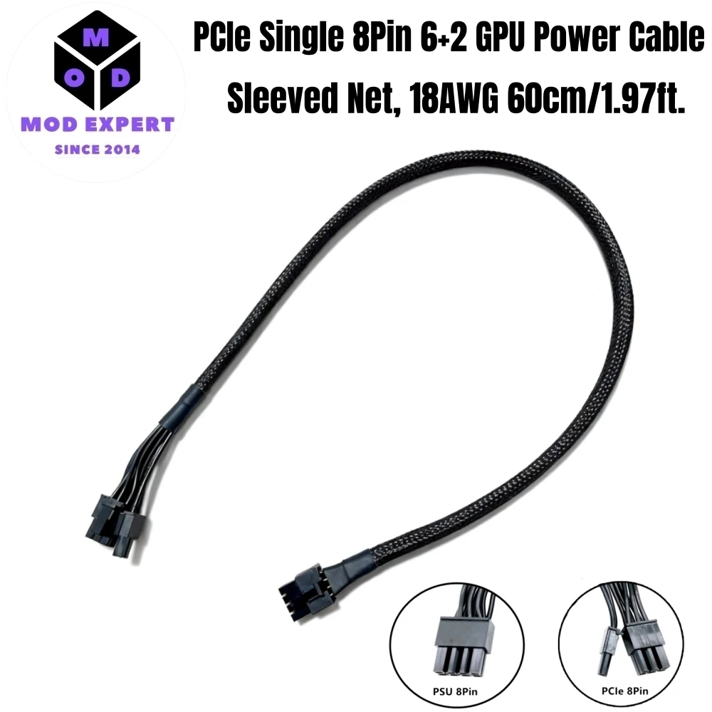 PCI-E 8Pin 6+2 GPU Power Cable for Corsair AX1200 Gold 1200W Modular Power, 18AWG Tinned Copper Wire, Sleeved Net, 60CM/23.9inch