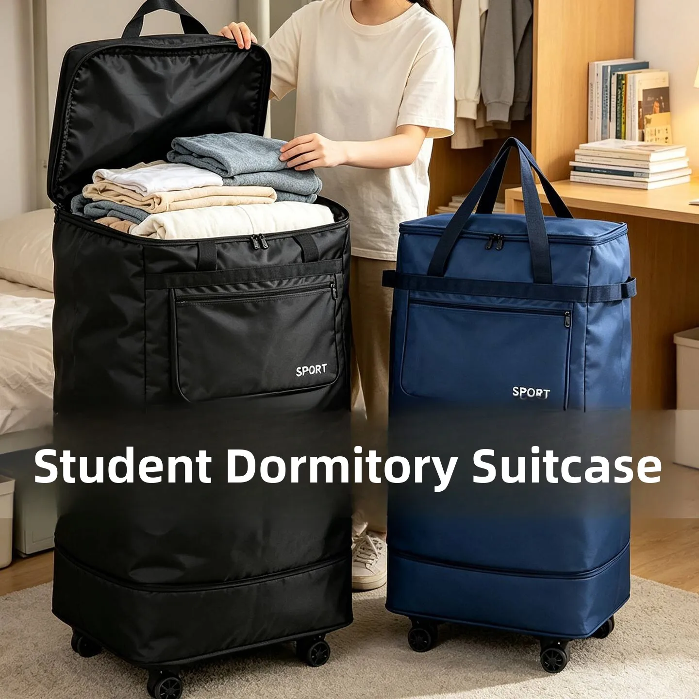 Large Capacity Oxford Cloth Luggage Bag with Wheels for Student Dormitory Quilt Storage Box Organization Case Travel Storage ...