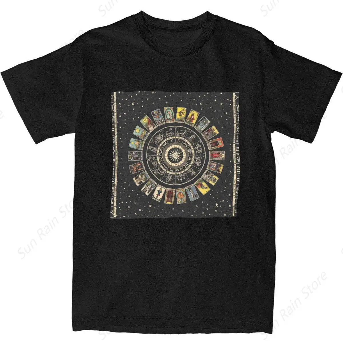 Men Women Wheel Of The Zodiac Major Arcana Tarot T-Shirts Accessories Vintage 100% Cotton Astrology Chart T Shirts Tee Clothing