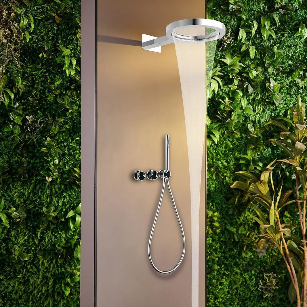 Chrome Concealed Circular Ring Shower Kit, Round 2 Function Overhead Shower Head, Hot Cold Bathroom Shower