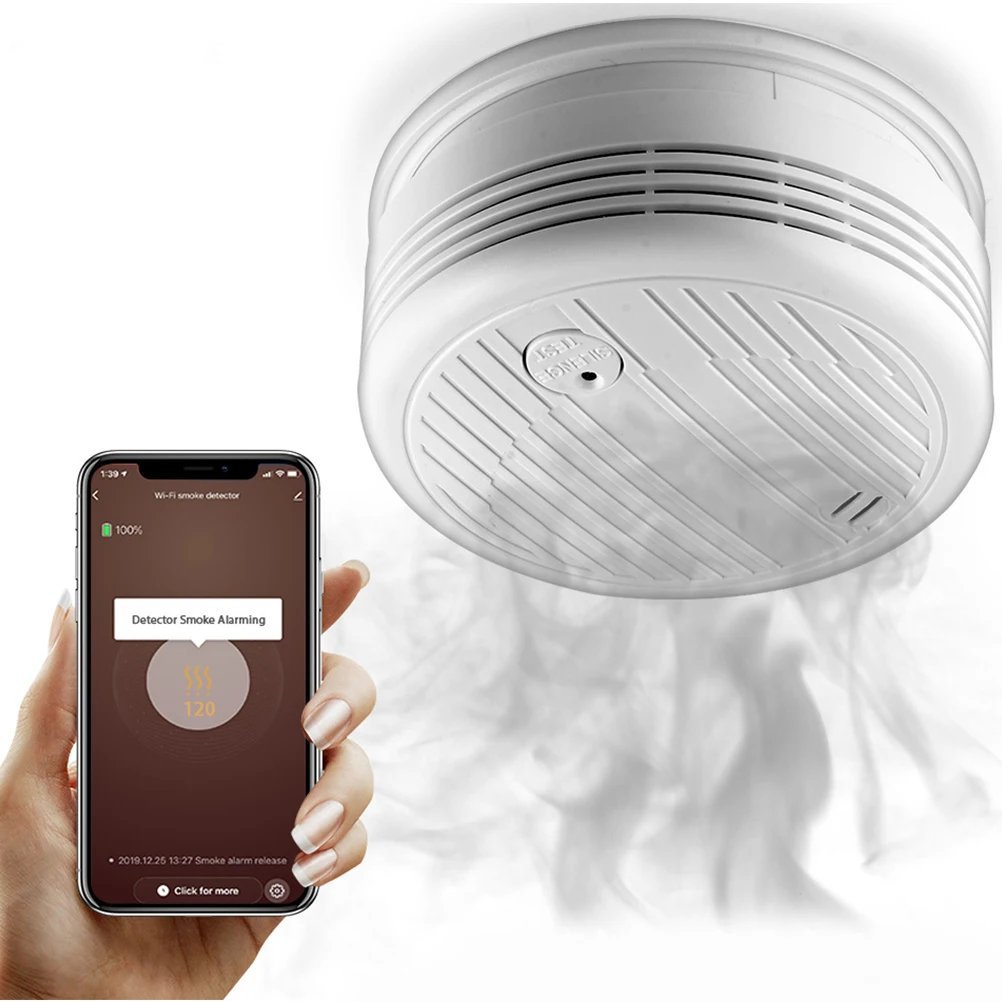 

Smoke Sensor Leak Tester Sound and Light Home Security Alarm White