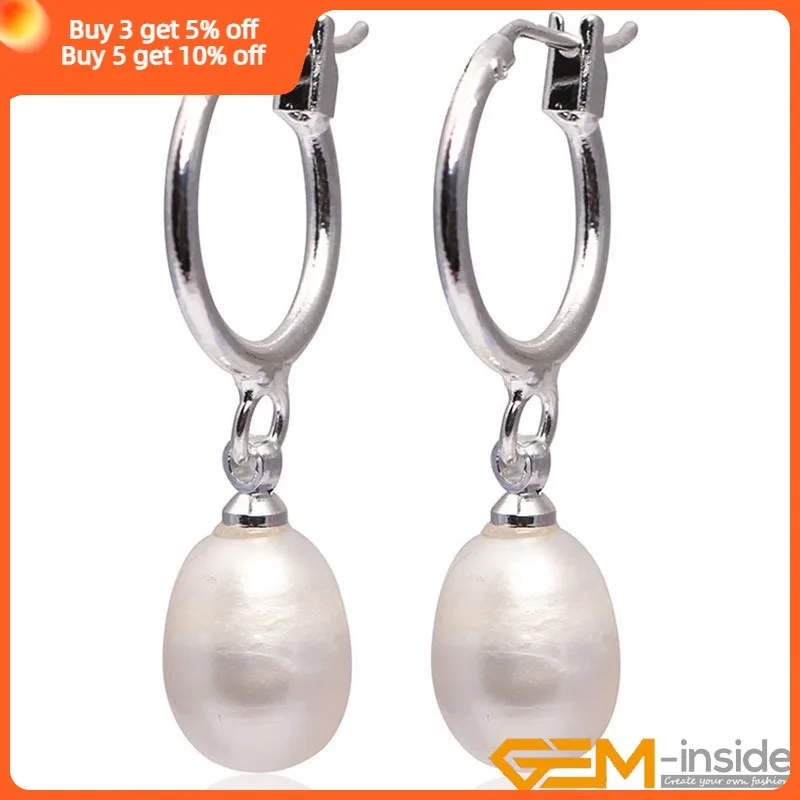 Natural Freshwater Pearl Korean Earrings Jewelry for Women Handmade Wedding Fashion Stud Pearl Earring Gifts 8x10mm White Purple