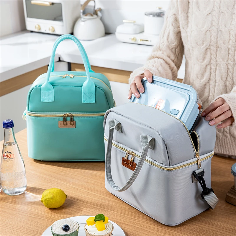 

Double Layer Lunch Bag Thermal Insulation Lunch Box Storage Handbag Travel Picnic Food Pouch Multifunctional Mummy Shoulder Bags