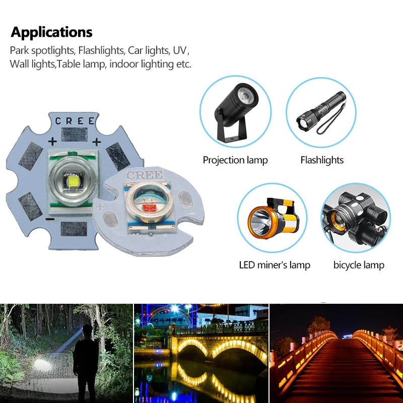 1 pièces CREE XRE Q5 LED XLamp cree xr-e Q5 led Froid Neutre Blanc Chaud Jaune 3 W LED Émetteur de Lumière monté sur 16mm/20mm PCB