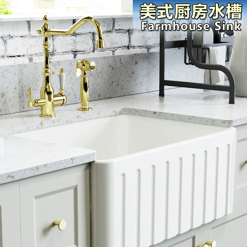 24 inch Fireclay Modern Farmhouse Kitchen Ceramic Sink White Front Semi Recessed