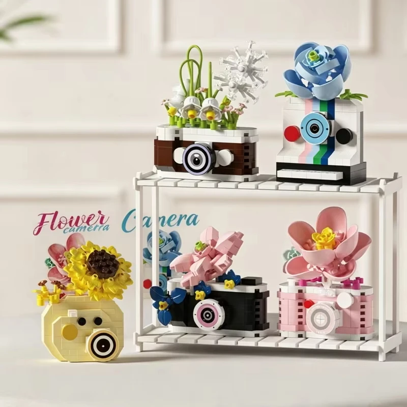Retro photo Creative Camera&Flowers Building Blocks DIY Toys Small Particle Bricks Assembly Puzzle Toys For Christmas Gifts