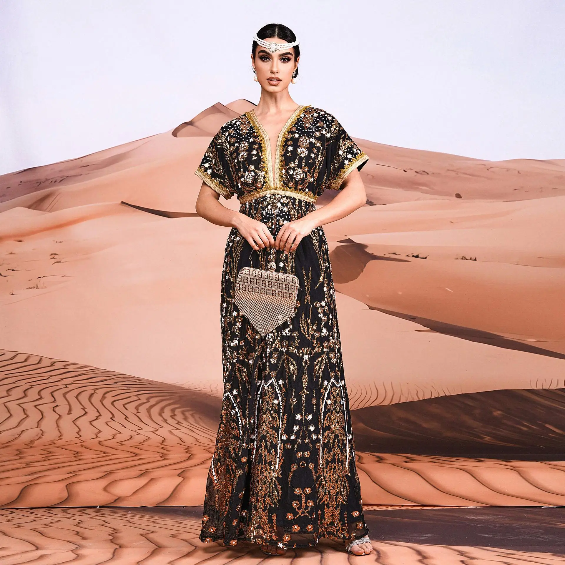 Sexy longue Svel V-Ne soirée Dr paillettes scintillantes bal Dr demoiselle de Dr femme taille haute tricoté Dr