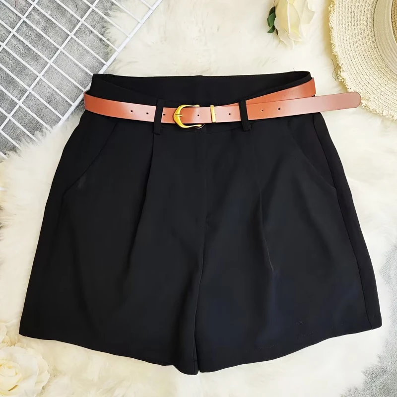 春夏無地Aラインパンツ レディース ヴィンテージ カジュアル ストリートショーツ 韓国風 オフィスレディー トラウザーズ ハイウエスト ショートパンツ