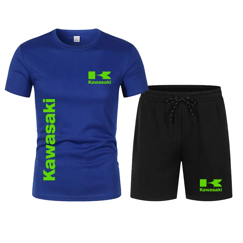 Kawasaki Motorcycle Racing Team Men T-shirt Shorts Set Summer 2024 New Casual Male Tops Bottoms Sets Sport Men\'s Clothes Suits