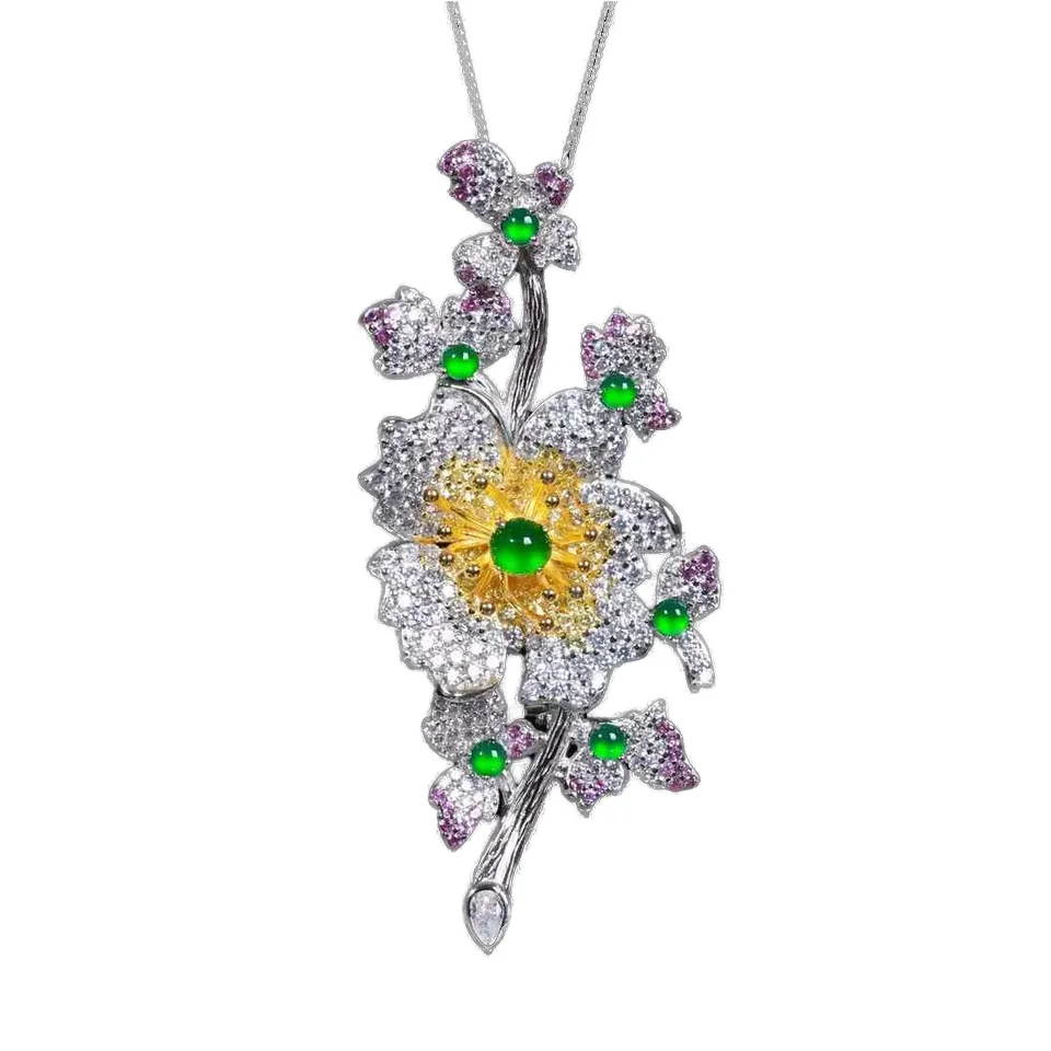 Men's and Women's Classic Fashion Necklace with Natural Green Jade Pendant Gold Plated Rope Chain Boutique Strand Jewelry