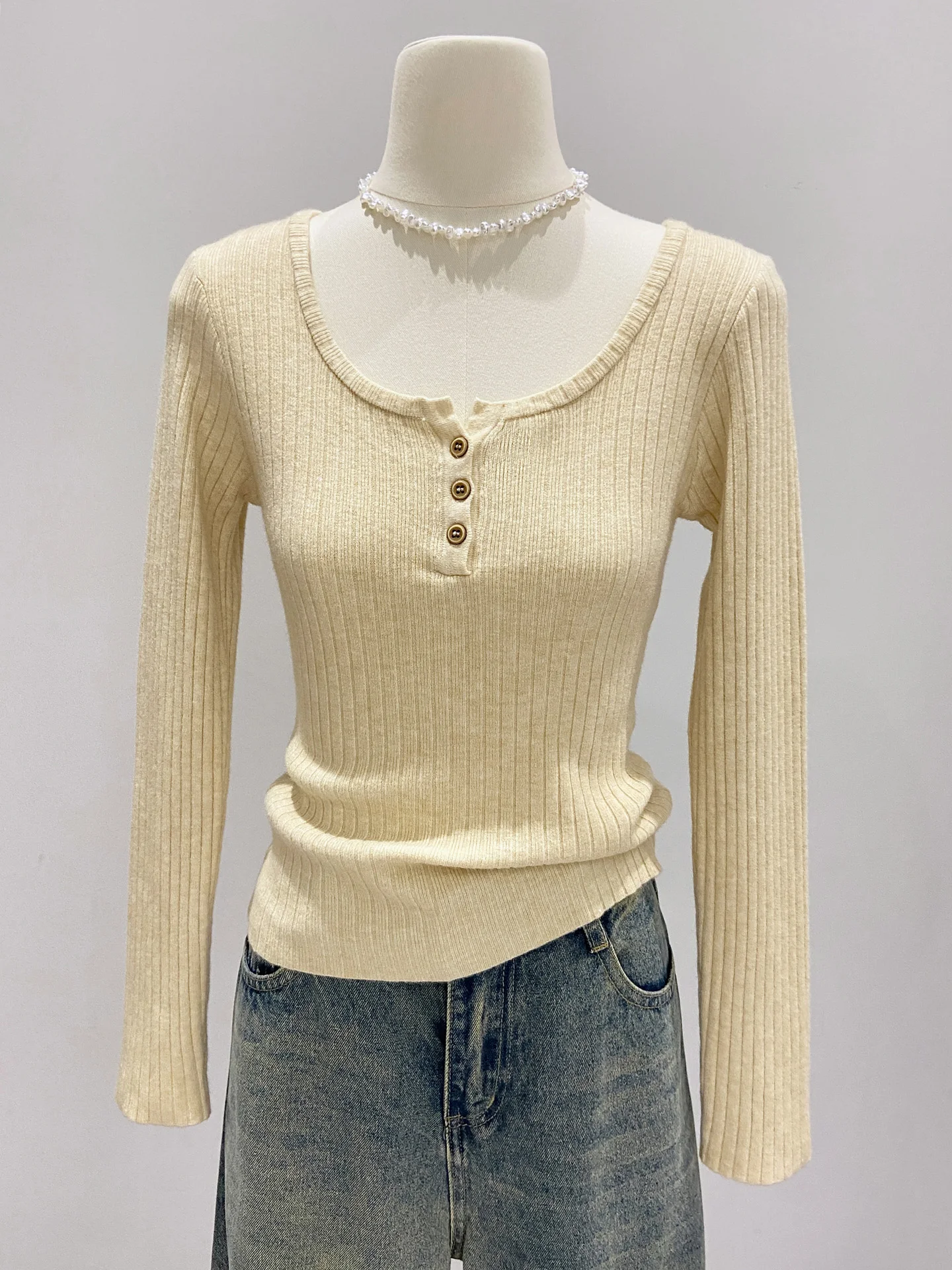 Ele f-Unbuttoned Knitwear Women's Long Sve Soft Cozy Autumn Winter Korean Sle Button Base irt Inner Long Sve...