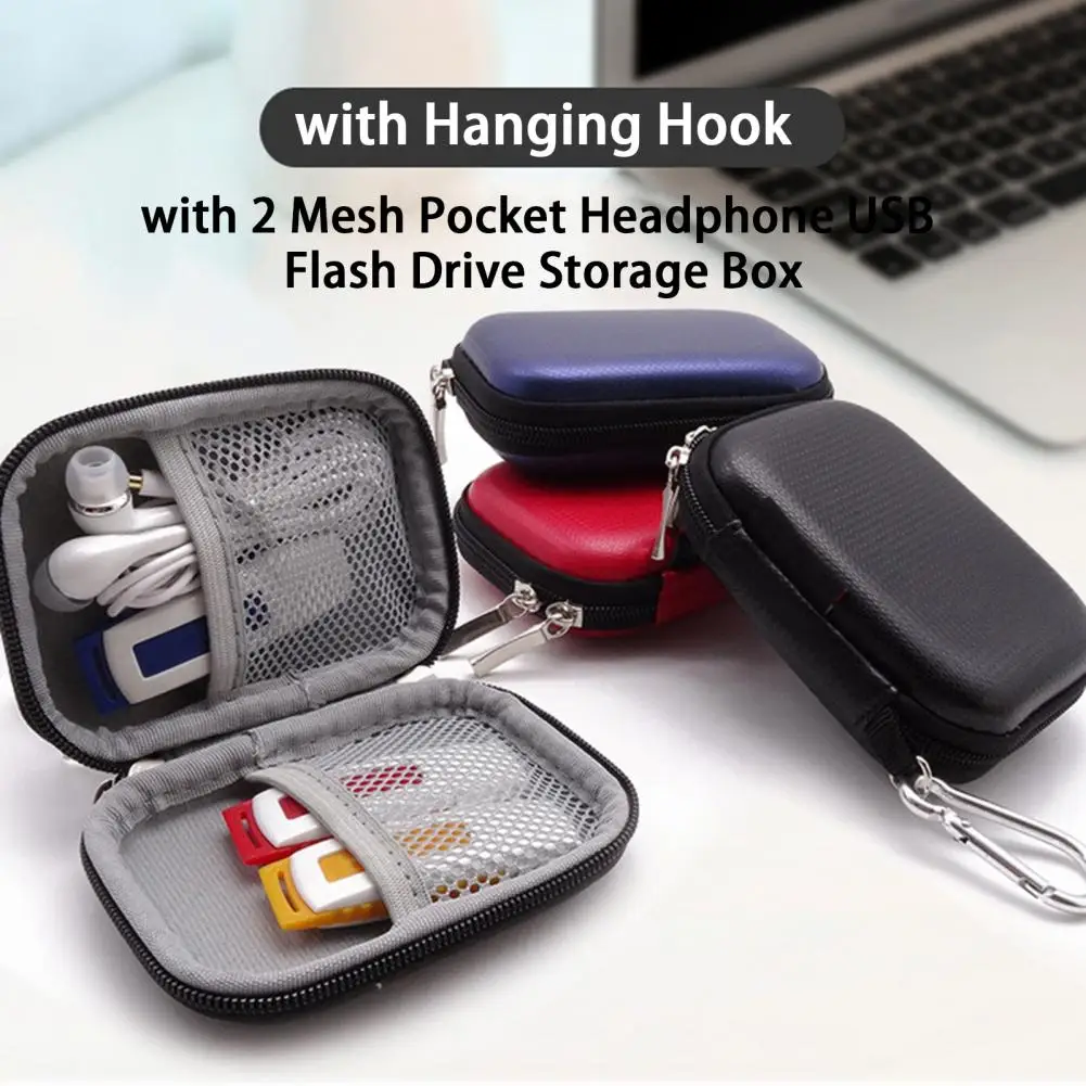 Earphone Storage Box Soft Lining Anti-scratch With Hanging Hook Mini Shockproof Purse Wallet Earphone Storage Bag Daily Use