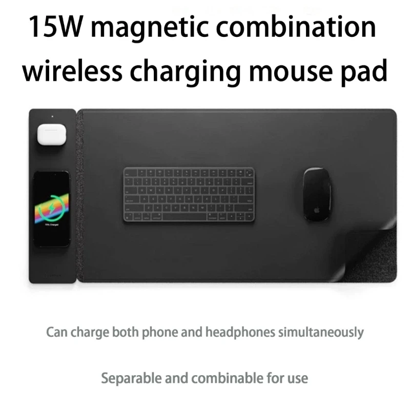 Mouse pad magnético multifuncional para jogos, com carregamento sem fio de 15w, tapete antiderrapante para substituição para mesa de jogos, pc e escritório