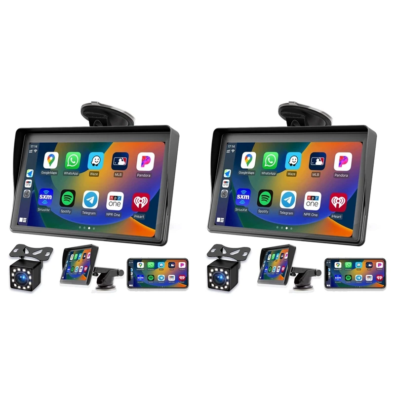 2X Portable Dash Mount Carplay Display 7In Touch Screen, GPS Navigatin,Bluetooth Car Stereo Radio,Backup Camera,FM Radio