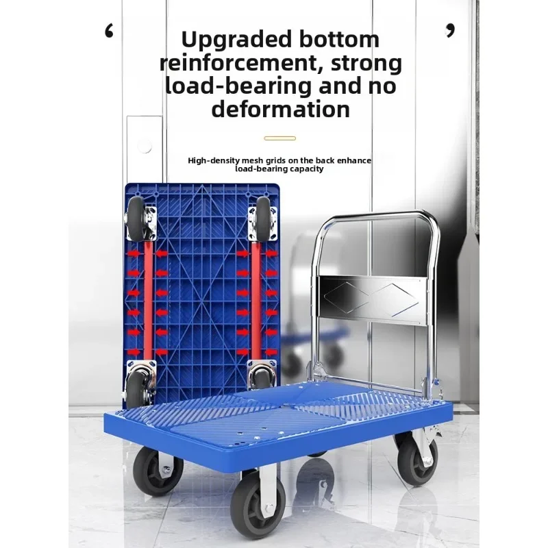 Multi-functional steel plate flatbed truck truck folding trolley pulling goods trailer pushing truck trolley pulling and durable