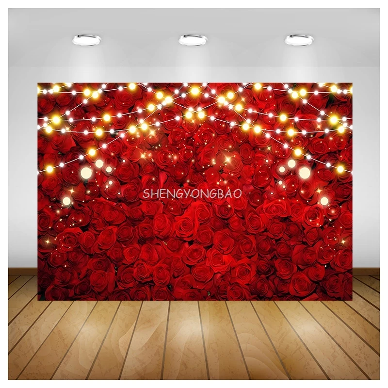 

SHENGYONGBAO Valentine's Day Photography Backdrops Props Bokeh Rose Wedding Wooden Wall Easter Arch Door Studio Background WW-09