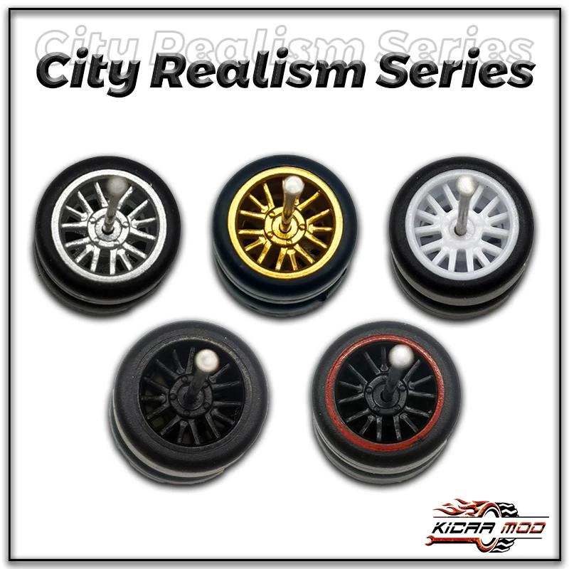 Kickcar 1/64 Wheels Rubber Tires City Realism Series Detail-up Modified Kit for 1:64 Hotwheels Racing Sports Car Toy(5 sets)