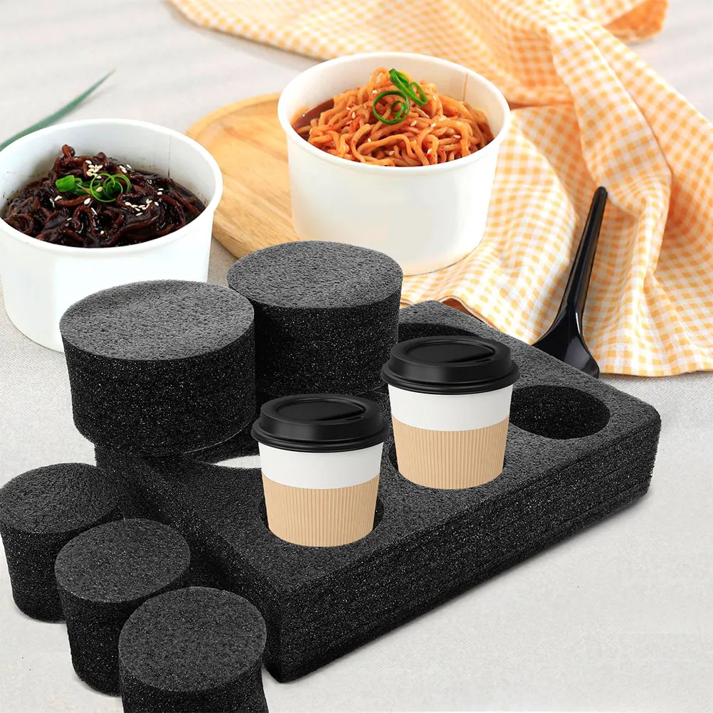 2 Stück Tassehalter zum Mitnehmen, Epe-Schaum, Mehrloch-Kaffeetragetablett für Milchtee-Lieferung, wiederverwendbar, tragbar, leicht, Schwarz
