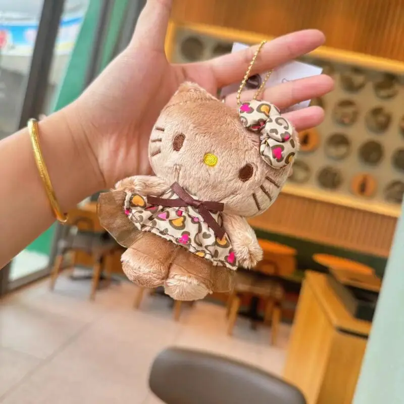 Jupe imprimée léopard noir, 10Cm, dessin animé mignon Kawaii, poupée en peluche Hello Kitty, porte-clés, pendentif de sac, jouet cadeau